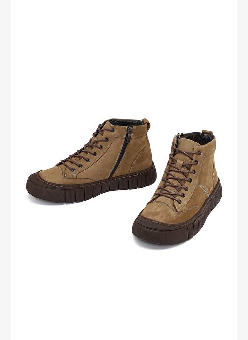 Erkek Bej Fermuarlı Bağcıklı Nubuk Deri Bilekli Bot 25WFD6415V3 - Görsel 4