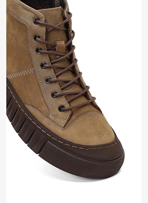 Erkek Bej Fermuarlı Bağcıklı Nubuk Deri Bilekli Bot 25WFD6415V3 - Görsel 9