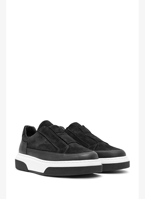 Erkek Siyah Kalın Tabanlı Süet Deri Sneaker 25WFD641310 - Görsel 4