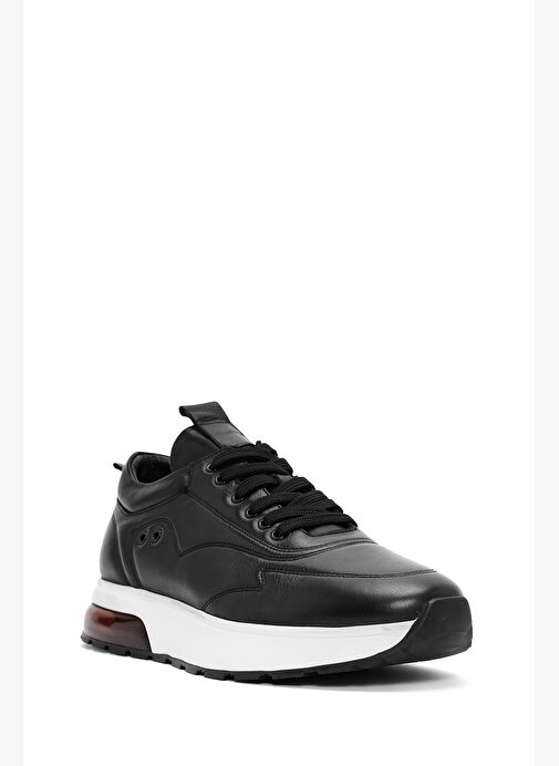 Erkek Siyah Bağcıklı Kalın Tabanlı Deri Sneaker 25WFD642318 - Görsel 7