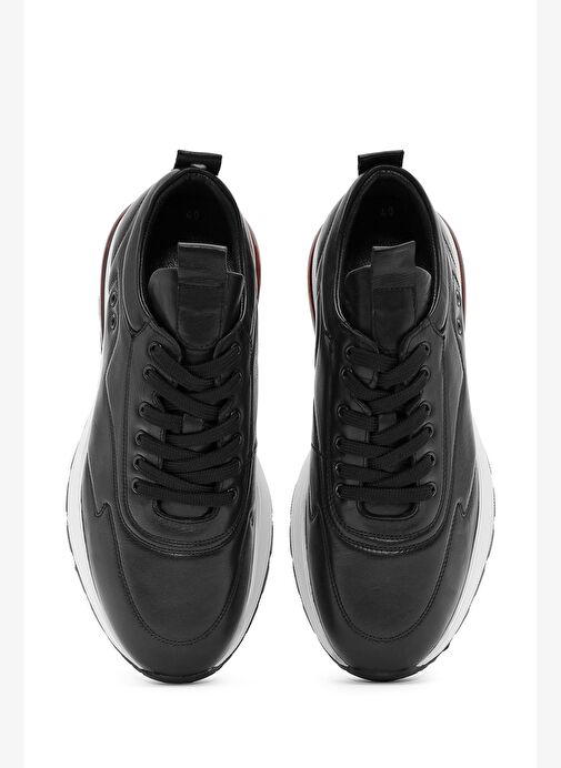 Erkek Siyah Bağcıklı Kalın Tabanlı Deri Sneaker 25WFD642318 - Görsel 8