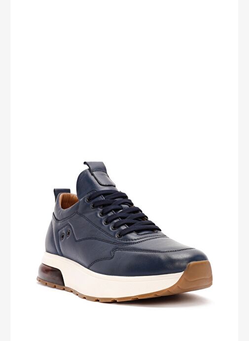 Erkek Lacivert Bağcıklı Kalın Tabanlı Deri Sneaker 25WFD642318 - Görsel 7