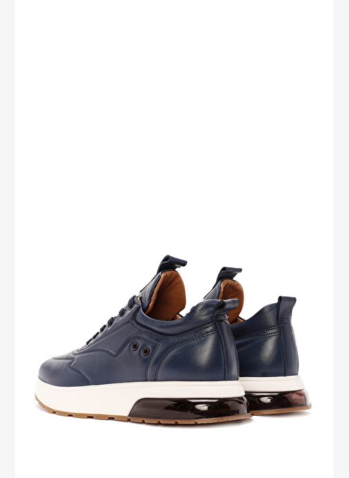 Erkek Lacivert Bağcıklı Kalın Tabanlı Deri Sneaker 25WFD642318 - Görsel 6