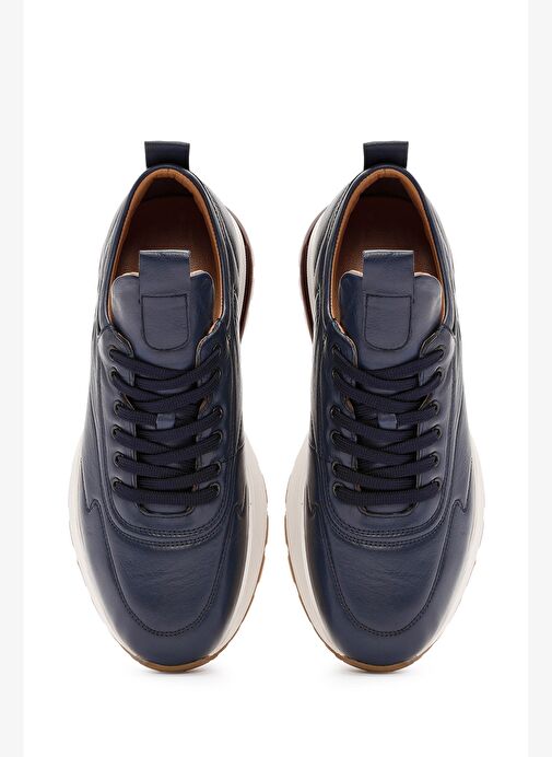 Erkek Lacivert Bağcıklı Kalın Tabanlı Deri Sneaker 25WFD642318 - Görsel 8