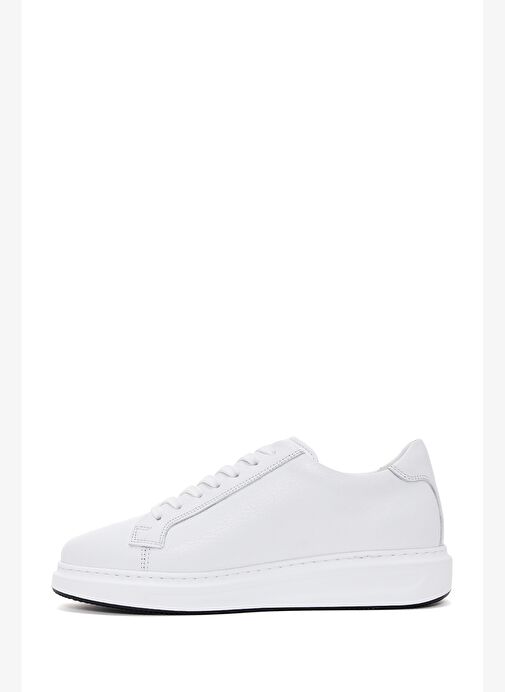 Erkek Beyaz Bağcıklı Deri Sneaker 25WFD640718 - Görsel 3
