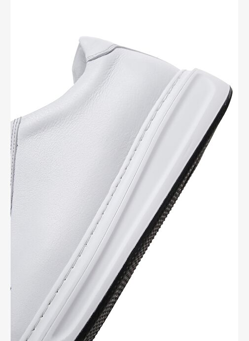 Erkek Beyaz Bağcıklı Deri Sneaker 25WFD640718 - Görsel 8