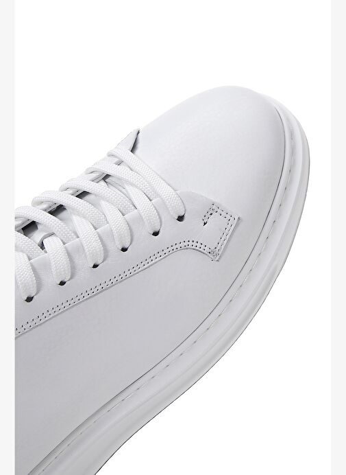 Erkek Beyaz Bağcıklı Deri Sneaker 25WFD640718 - Görsel 9