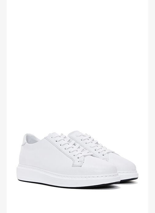 Erkek Beyaz Bağcıklı Deri Sneaker 25WFD640718 - Görsel 4