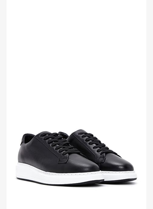 Erkek Siyah Bağcıklı Deri Sneaker 25WFD640718 - Görsel 4