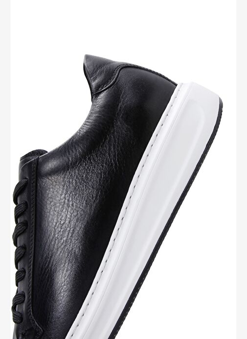 Erkek Siyah Bağcıklı Deri Sneaker 25WFD640718 - Görsel 8