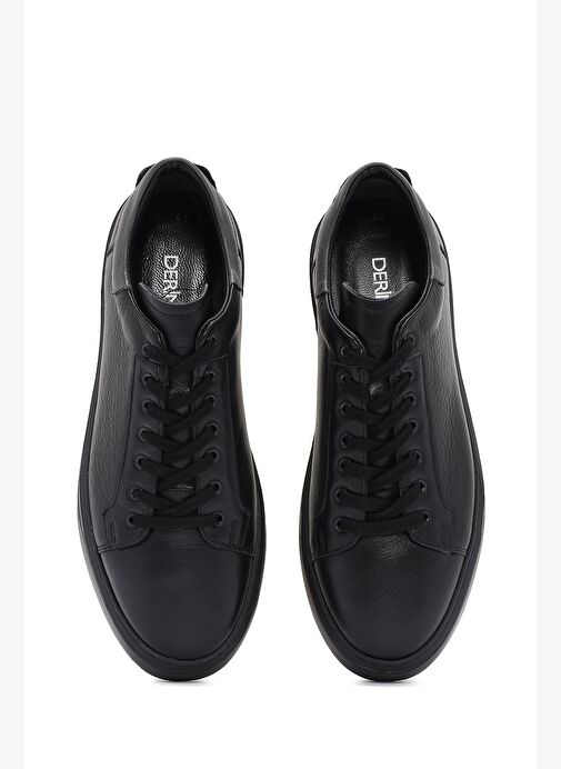 Erkek Siyah Bağcıklı Kalın Tabanlı Deri Sneaker 25WFD640418 - Görsel 8