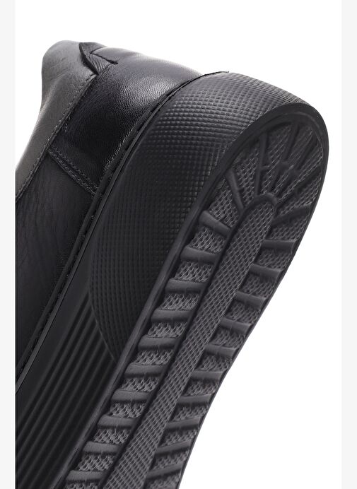 Erkek Siyah Bağcıklı Kalın Tabanlı Deri Sneaker 25WFD640418 - Görsel 9