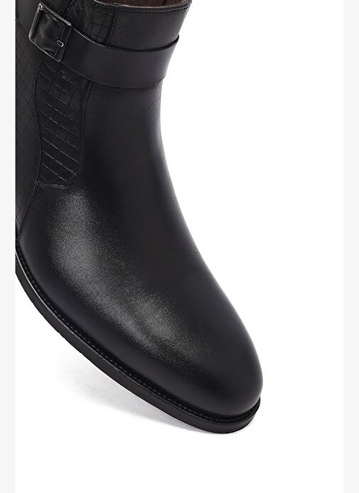 Erkek Siyah Toka Detaylı Fermuarlı Deri Klasik Bot 25WFD670318 - Görsel 9