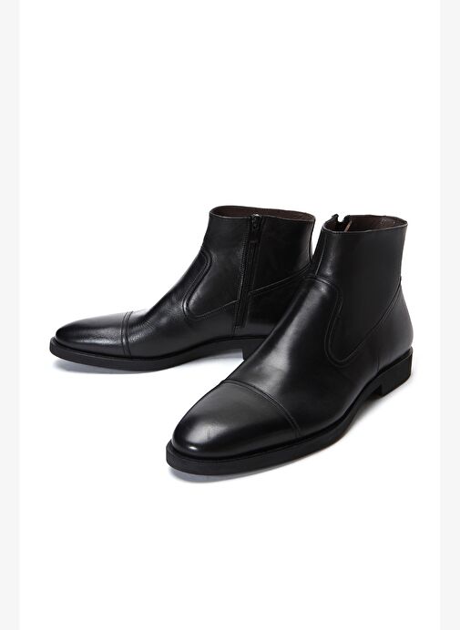 Erkek Siyah Fermuarlı Deri Klasik Bot 25WFD600818 - Görsel 4
