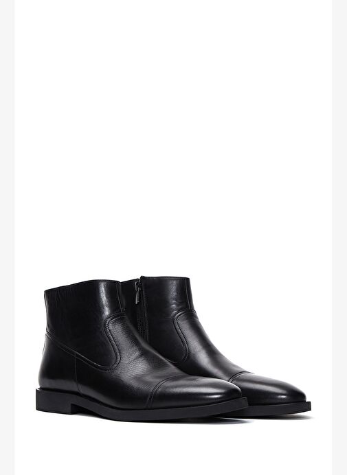 Erkek Siyah Fermuarlı Deri Klasik Bot 25WFD600818 - Görsel 5
