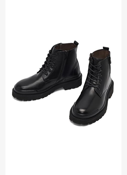 Erkek Siyah Bağcıklı Fermuarlı Deri Casual Bot 25WFD601918 - Görsel 4