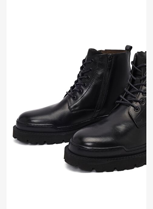 Erkek Siyah Bağcıklı Fermuarlı Deri Casual Bot 25WFD601918 - Görsel 9