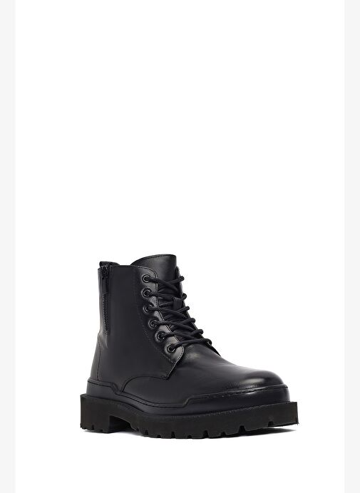 Erkek Siyah Bağcıklı Fermuarlı Deri Casual Bot 25WFD601918 - Görsel 8