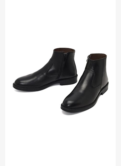 Erkek Siyah Fermuarlı Deri Casual Bot 25WFD670218 - Görsel 4