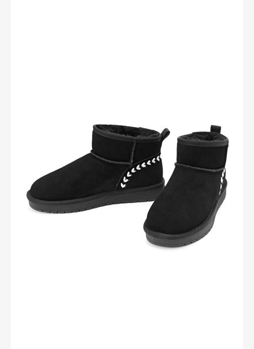 Kadın Siyah Kürk Detaylı Süet Deri Teddy Bot 25WFD478010 - Görsel 3