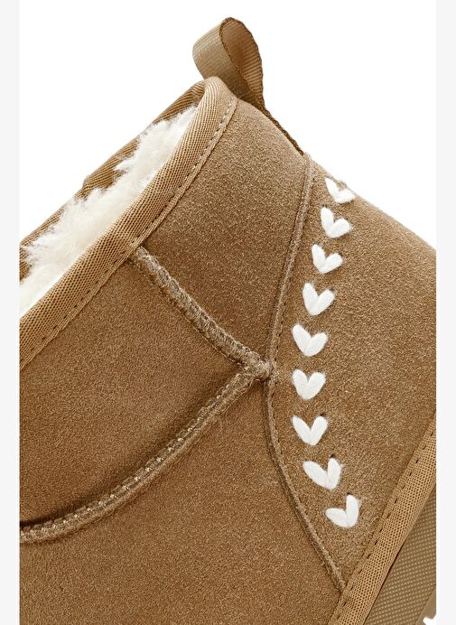 Kadın Camel Kürk Detaylı Süet Deri Teddy Bot 25WFD478010 - Görsel 9