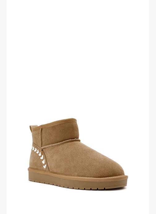 Kadın Camel Kürk Detaylı Süet Deri Teddy Bot 25WFD478010 - Görsel 7