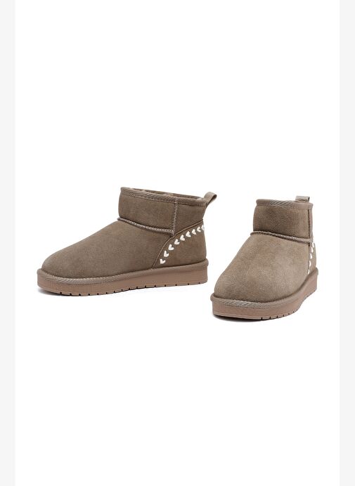 Kadın Vizon Kürklü Süet Deri Teddy Bot 25WFD478010 - Görsel 4