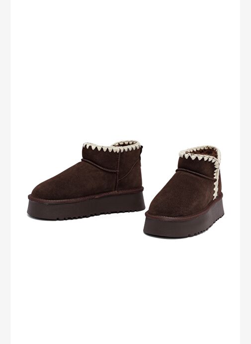 Kadın Kahverengi Süet Deri Teddy Bot 25WFD478310 - Görsel 4