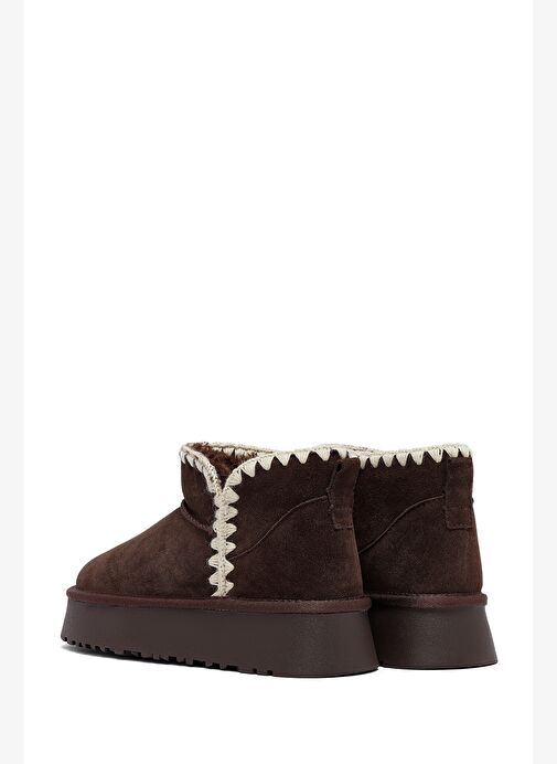 Kadın Kahverengi Süet Deri Teddy Bot 25WFD478310 - Görsel 7