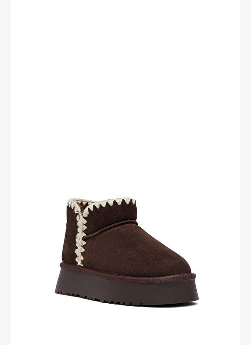 Kadın Kahverengi Süet Deri Teddy Bot 25WFD478310 - Görsel 8