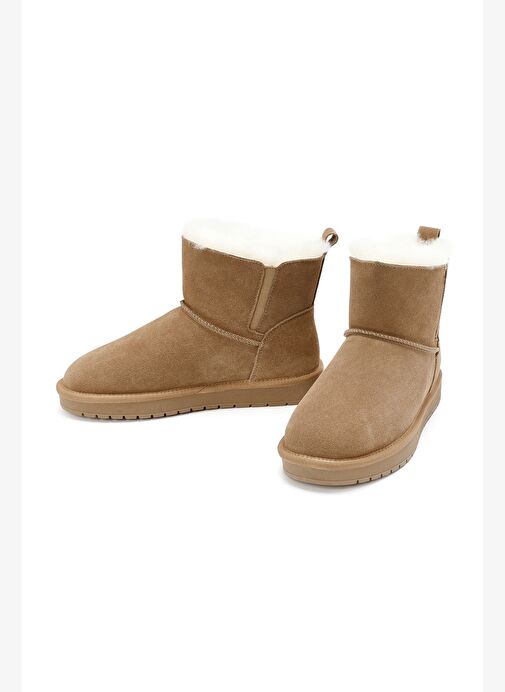 Kadın Camel Süet Deri Teddy Bot 25WFD478310 - Görsel 4