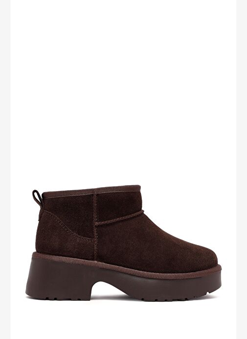 Kadın Kahverengi Kalın Tabanlı Kürklü Süet Deri Teddy Bot 25WFD478510 - Görsel 2