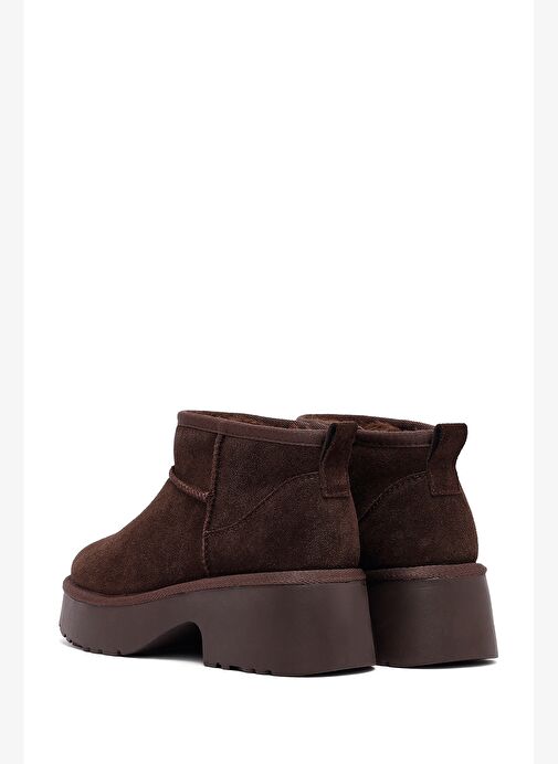 Kadın Kahverengi Kalın Tabanlı Kürklü Süet Deri Teddy Bot 25WFD478510 - Görsel 8