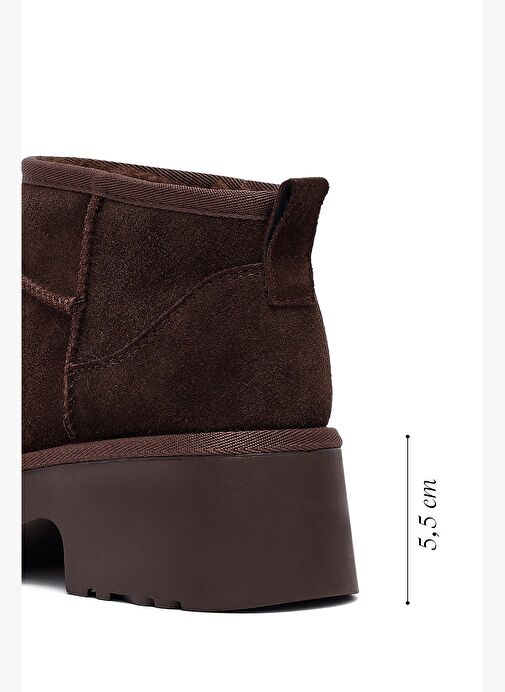 Kadın Kahverengi Kalın Tabanlı Kürklü Süet Deri Teddy Bot 25WFD478510 - Görsel 3