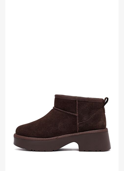 Kadın Kahverengi Kalın Tabanlı Kürklü Süet Deri Teddy Bot 25WFD478510 - Görsel 5