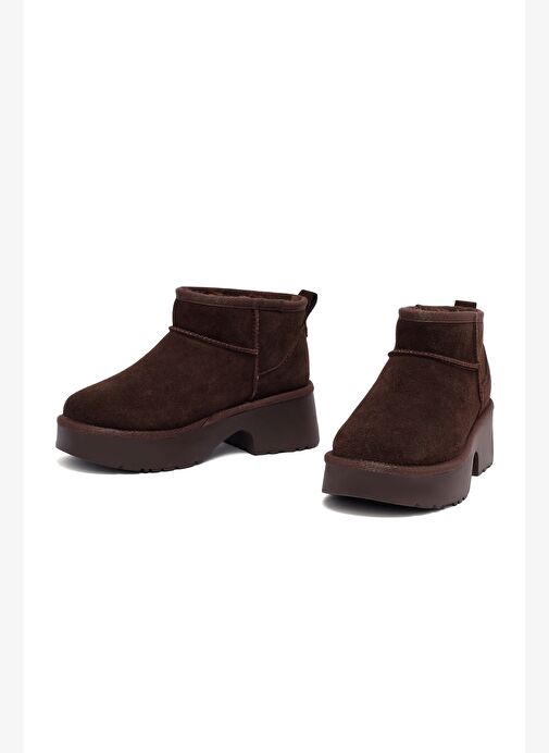 Kadın Kahverengi Kalın Tabanlı Kürklü Süet Deri Teddy Bot 25WFD478510 - Görsel 4