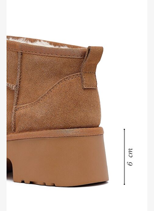 Kadın Taba Kalın Tabanlı Kürklü Süet Deri Teddy Bot 25WFD478510 - Görsel 3