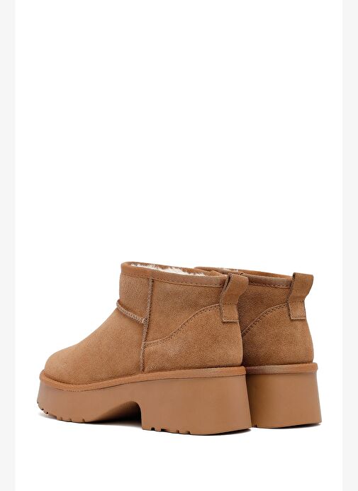 Kadın Taba Kalın Tabanlı Kürklü Süet Deri Teddy Bot 25WFD478510 - Görsel 8