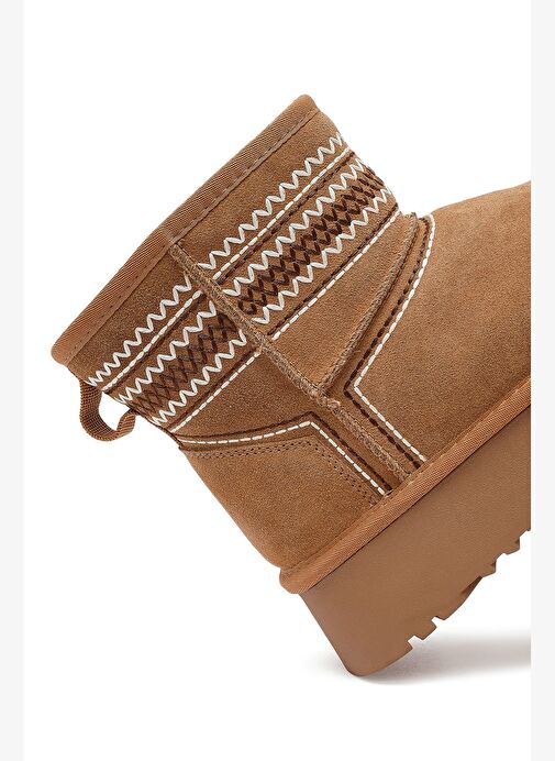 Kadın Camel Kalın Tabanlı Süet Deri Teddy Bot 25WFD478410 - Görsel 9