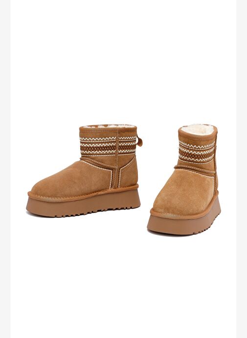 Kadın Camel Kalın Tabanlı Süet Deri Teddy Bot 25WFD478410 - Görsel 4