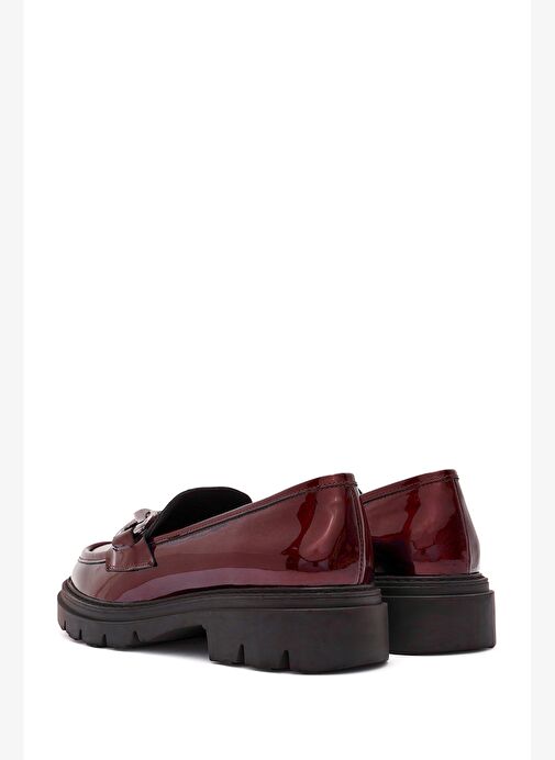 Kadın Bordo Toka Detaylı Rugan Deri Maskülen Loafer 25AFD160016 - Görsel 6