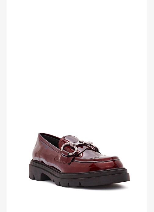 Kadın Bordo Toka Detaylı Rugan Deri Maskülen Loafer 25AFD160016 - Görsel 7