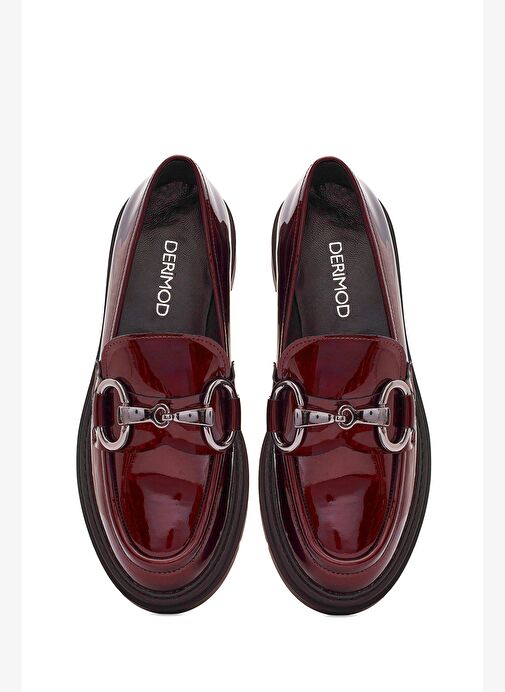 Kadın Bordo Toka Detaylı Rugan Deri Maskülen Loafer 25AFD160016 - Görsel 8