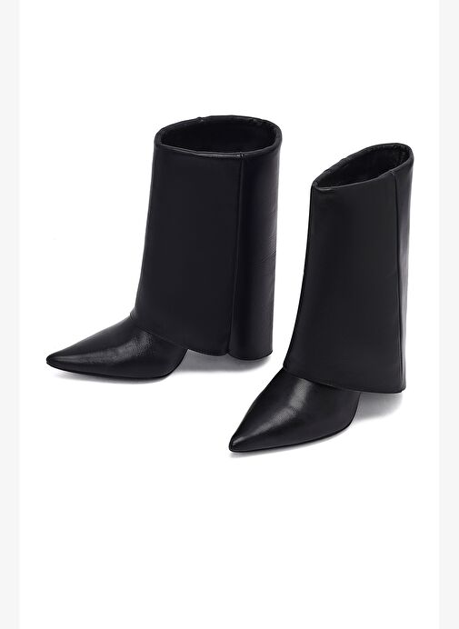 Kadın Siyah İnce Topuklu Deri Bot 25AFD160218 - Görsel 4