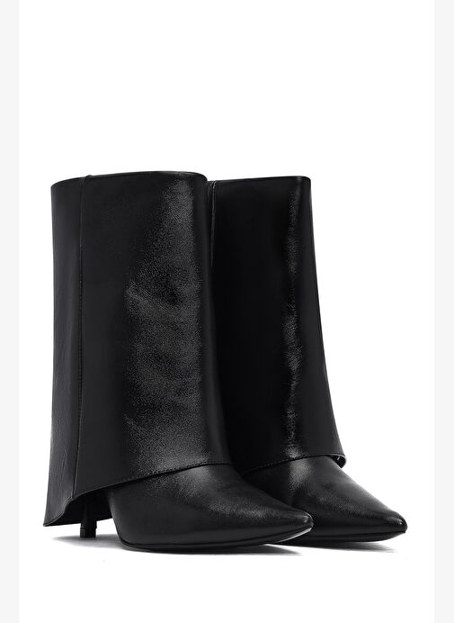 Kadın Siyah İnce Topuklu Deri Bot 25AFD160218 - Görsel 6