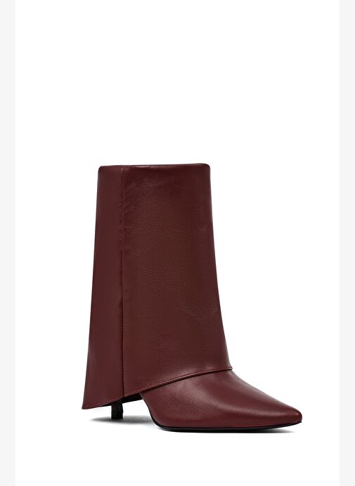 Kadın Bordo İnce Topuklu Deri Bot 25AFD160218 - Görsel 9