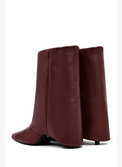 Kadın Bordo İnce Topuklu Deri Bot 25AFD160218 - Görsel 8