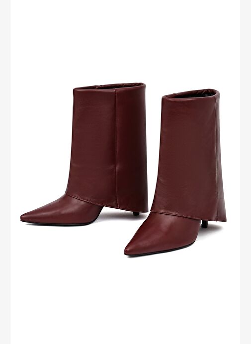 Kadın Bordo İnce Topuklu Deri Bot 25AFD160218 - Görsel 4