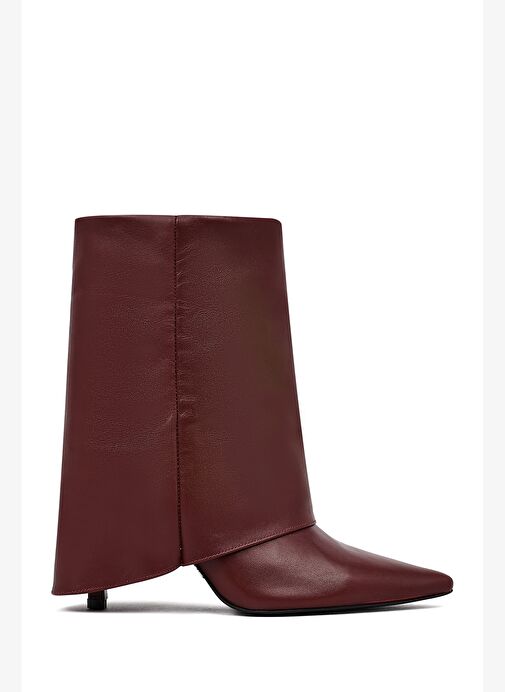 Kadın Bordo İnce Topuklu Deri Bot 25AFD160218 - Görsel 2