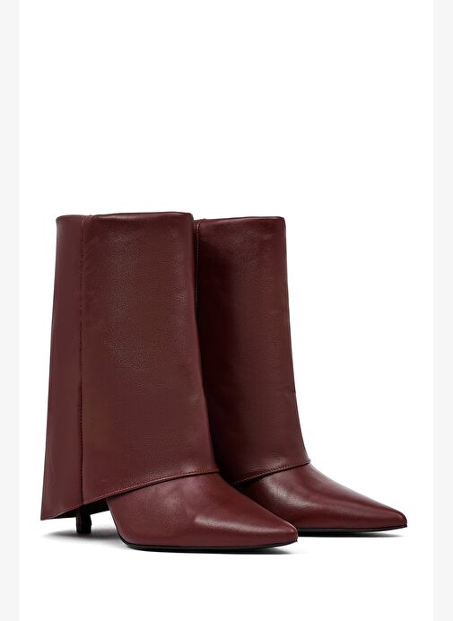 Kadın Bordo İnce Topuklu Deri Bot 25AFD160218 - Görsel 6
